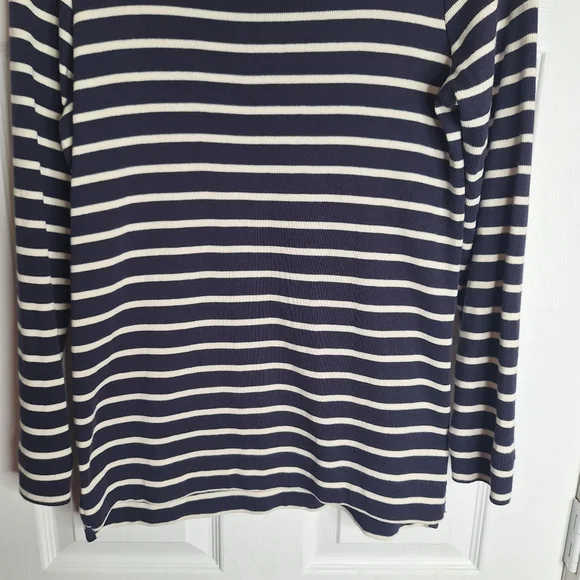L.L. Bean Navy Blue Striped Cowl Neck Sweater Size Medium - Picture 4 of 7
